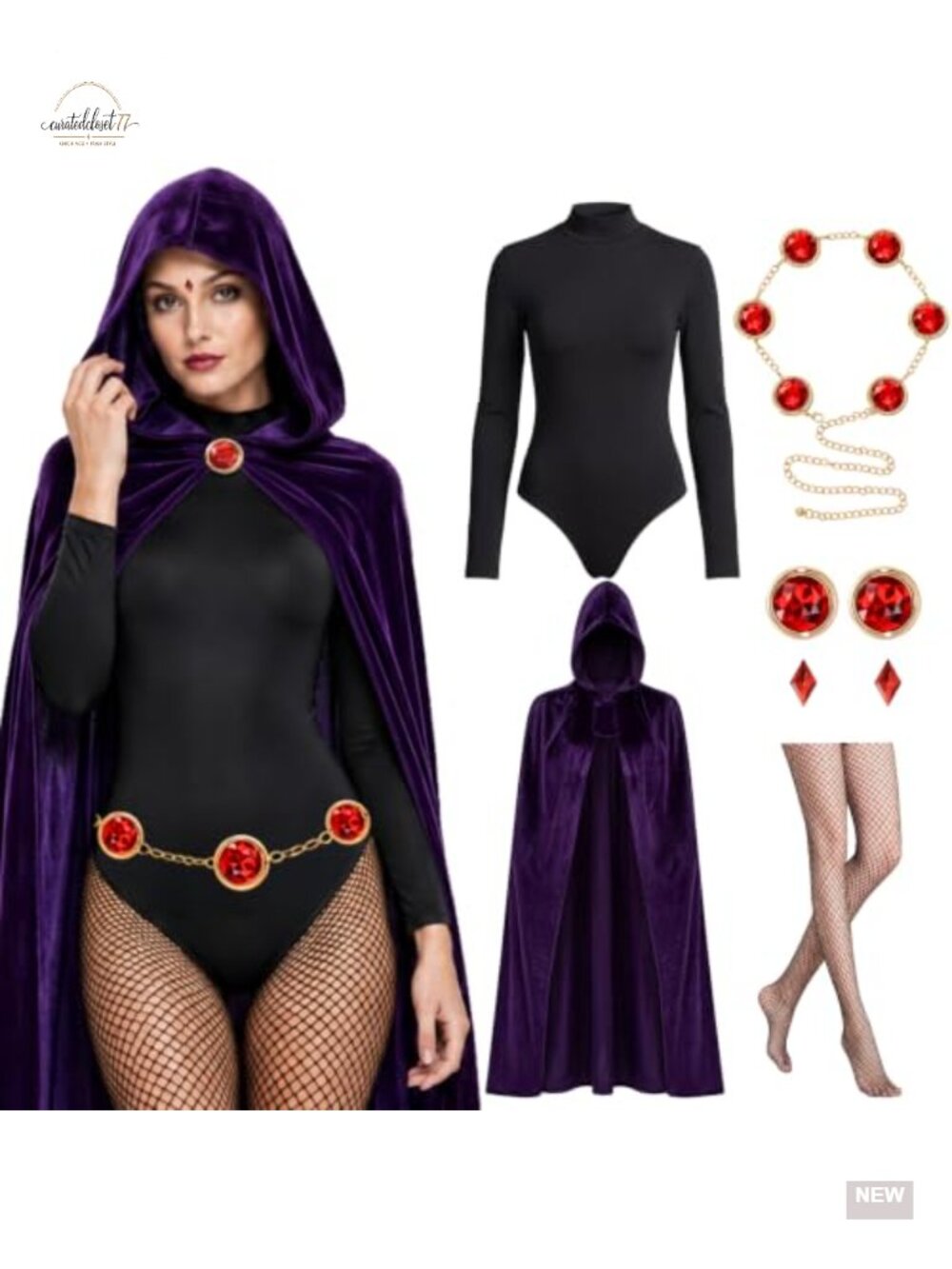 MGparty Women's Halloween Costume Set with Hooded Cape and Bodysuit